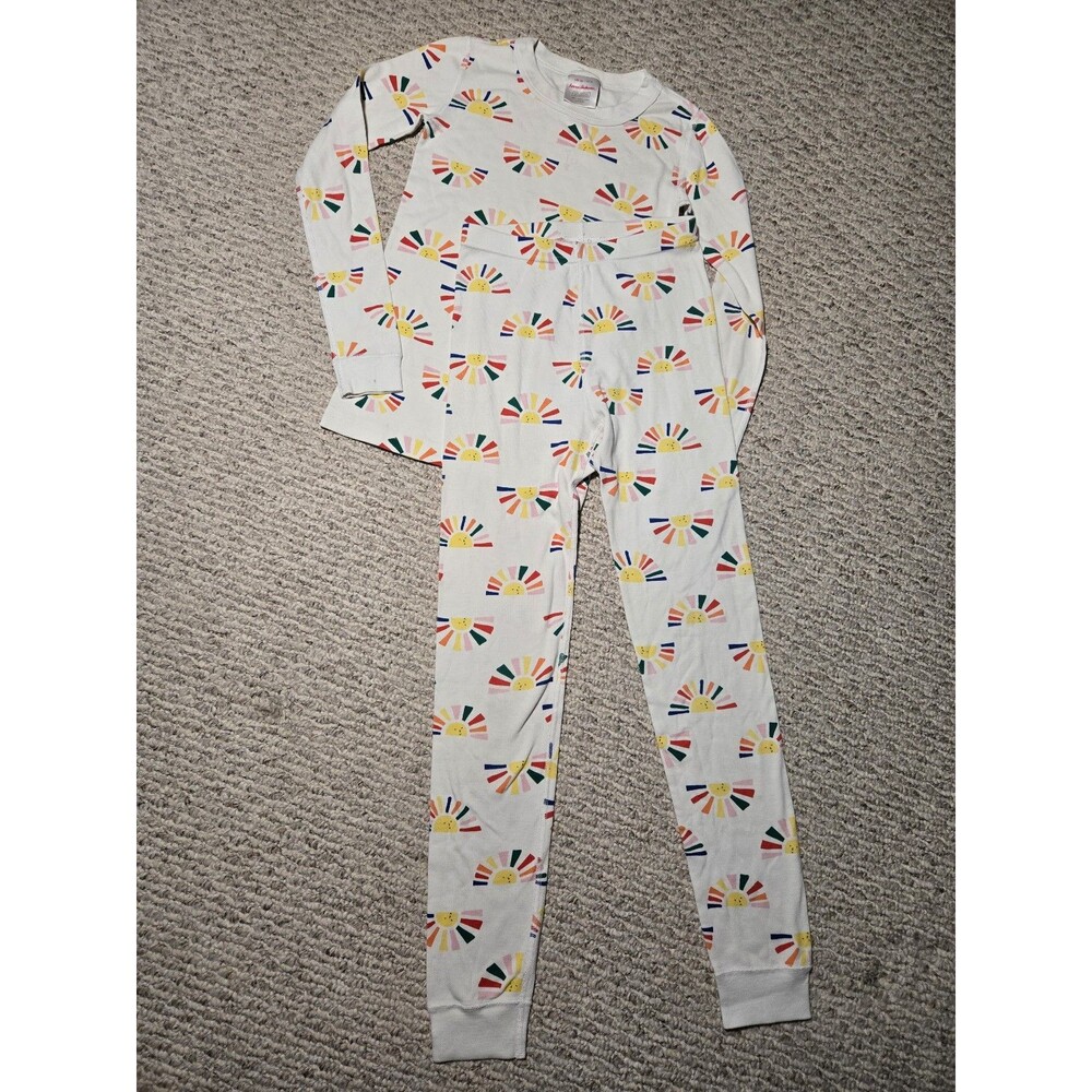 Hanna Andersson Long John Pajamas Set Long Sleeve Pants Smiley Rainbow Youth 10